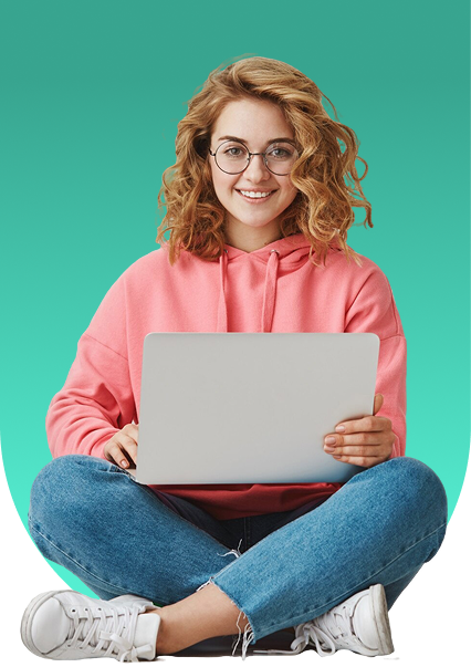 Happy job seeker using laptop